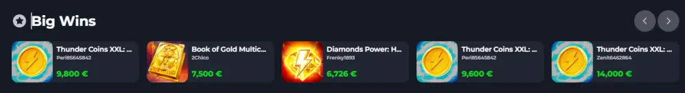 Classifica vincite grandi live di FelixSpin che mostra i pagamenti recenti dei giocatori.